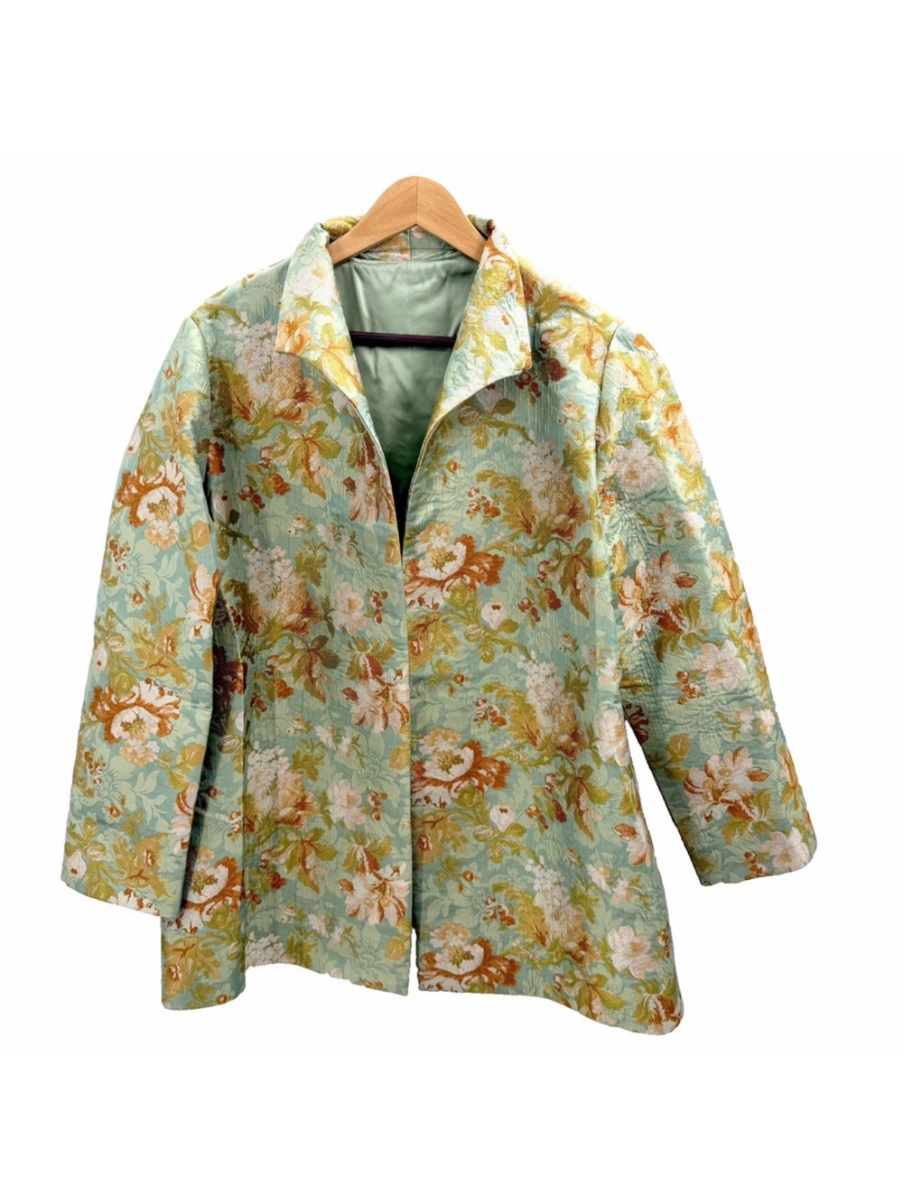Vintage Custom Made Silk Jacquard Floral Blazer Evening Jacket Womens 2X